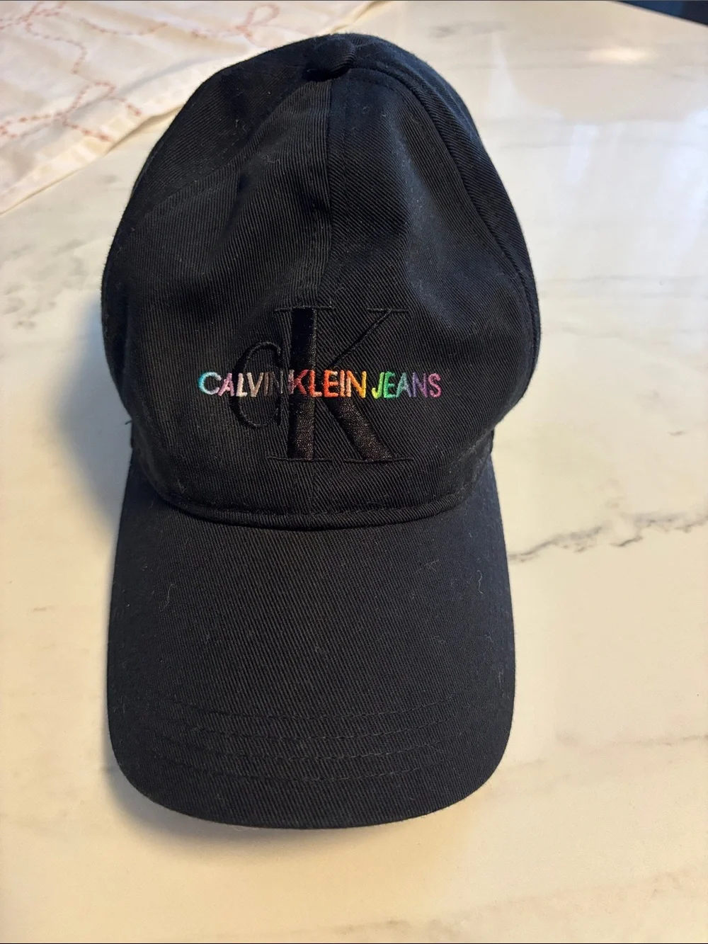 Calvin Klein Jeans Black Baseball Cap with Rainbow Embroidery